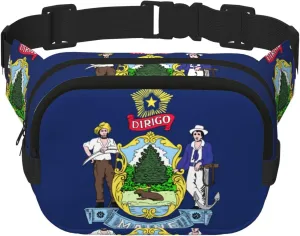 Maine State Flag Print Square Double Layer functionality Waist Bag Unisex Crossbody Pack Travel Workout