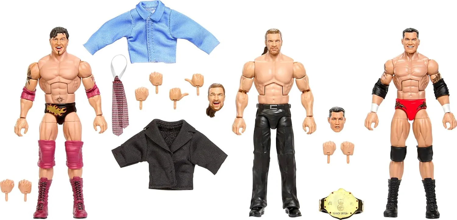 Mattel WWE Elite Evolution 3-Pack Action Figures & Accessories Sets, 6-inch Collectibles with Swappable Parts, Includes Triple H, Randy Orton & Batista