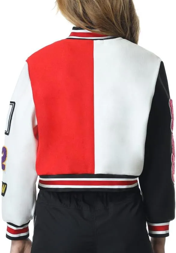 Mebius Girls Varsity Jacket Kids Tweed Letterman Baseball Outerwear Stripe Trim Contrast Sleeve School Coats