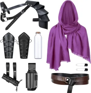 Medieval Knight Leather Belt Shawl Men Renaissance Half Shoulder Cape Scarf Buckle Bracers Retro Magic Cork Potion Bottle Sword Frog Accessories(Type5)