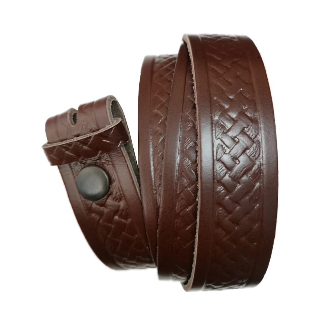 Medium Brown Basket Weave Pattern Leather Press Stud Strap