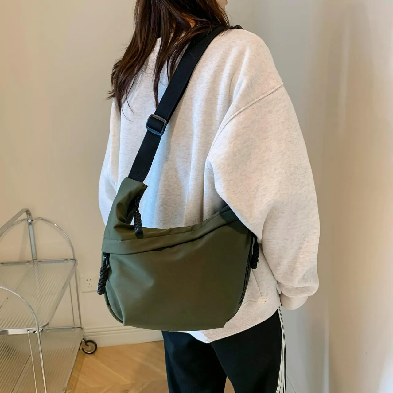Medium Crescent Crossbody Bag for Women Men Lightweight Sling Bag with Adjustable Strap and 3 Zipper Pockets