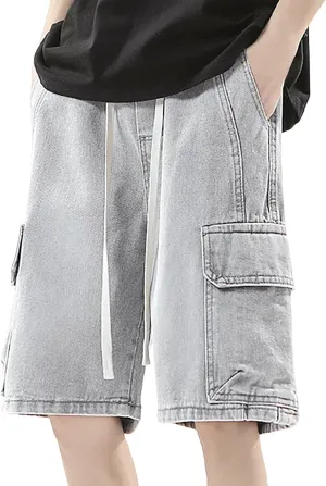 Men's Baggy Denim Jorts Y2K Grunge Loose Hip Hop Jean Shorts Summer Casual Mid Jeans Streetwear with Pockets