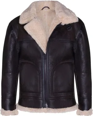 Men's Brown B3 Shearling Sheepskin WW2 Bomber Leather Aviator Jacket
