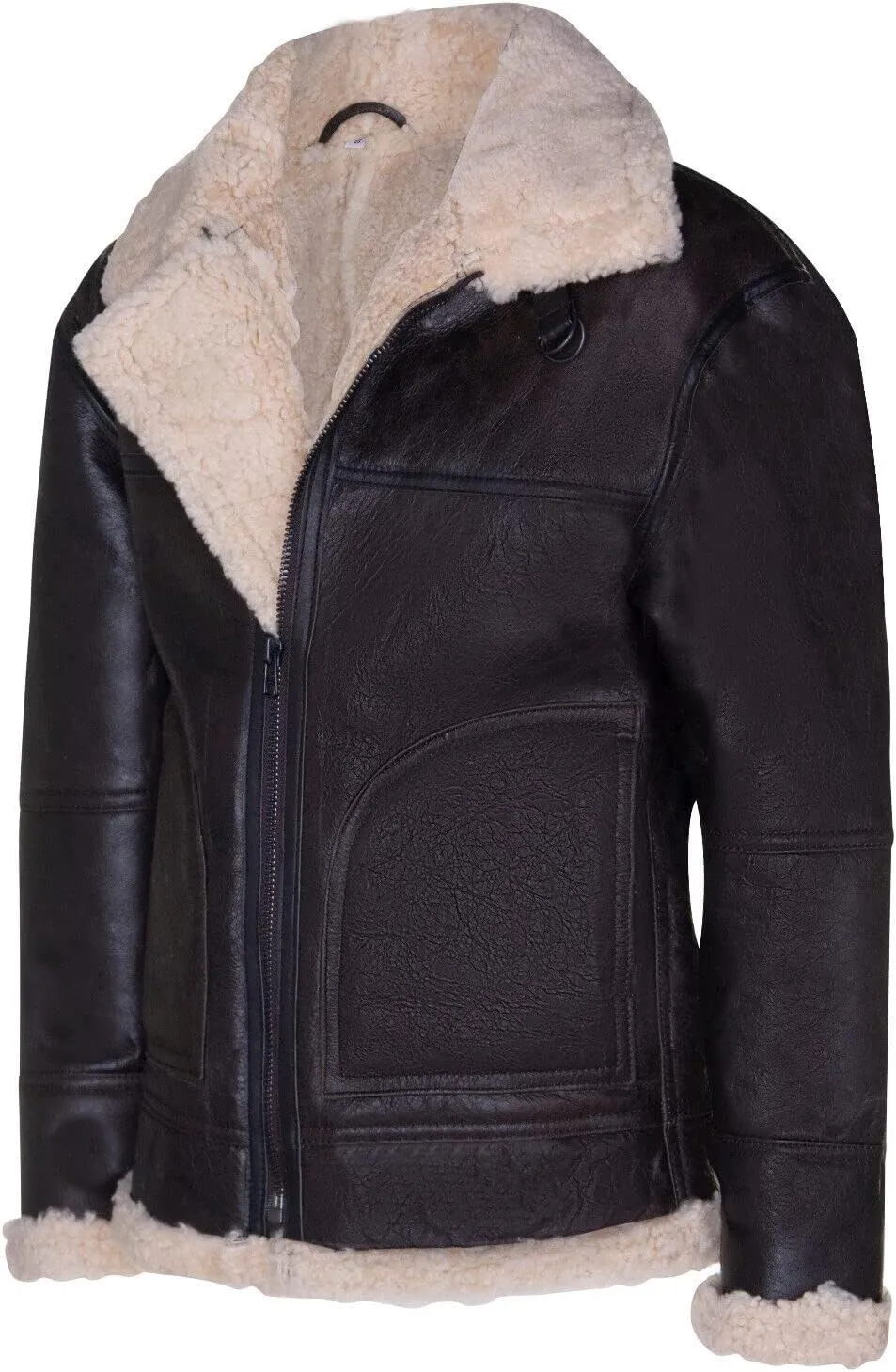 Men's Brown B3 Shearling Sheepskin WW2 Bomber Leather Aviator Jacket