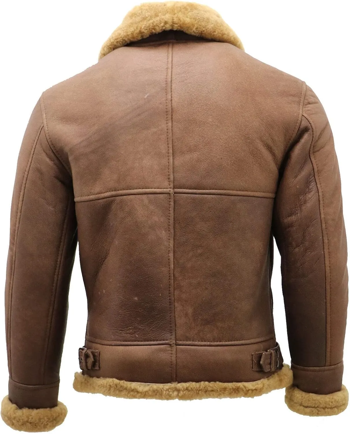 Men's Brown B3 Shearling Sheepskin WWII Bomber Leather Flying Aviator Jacket
