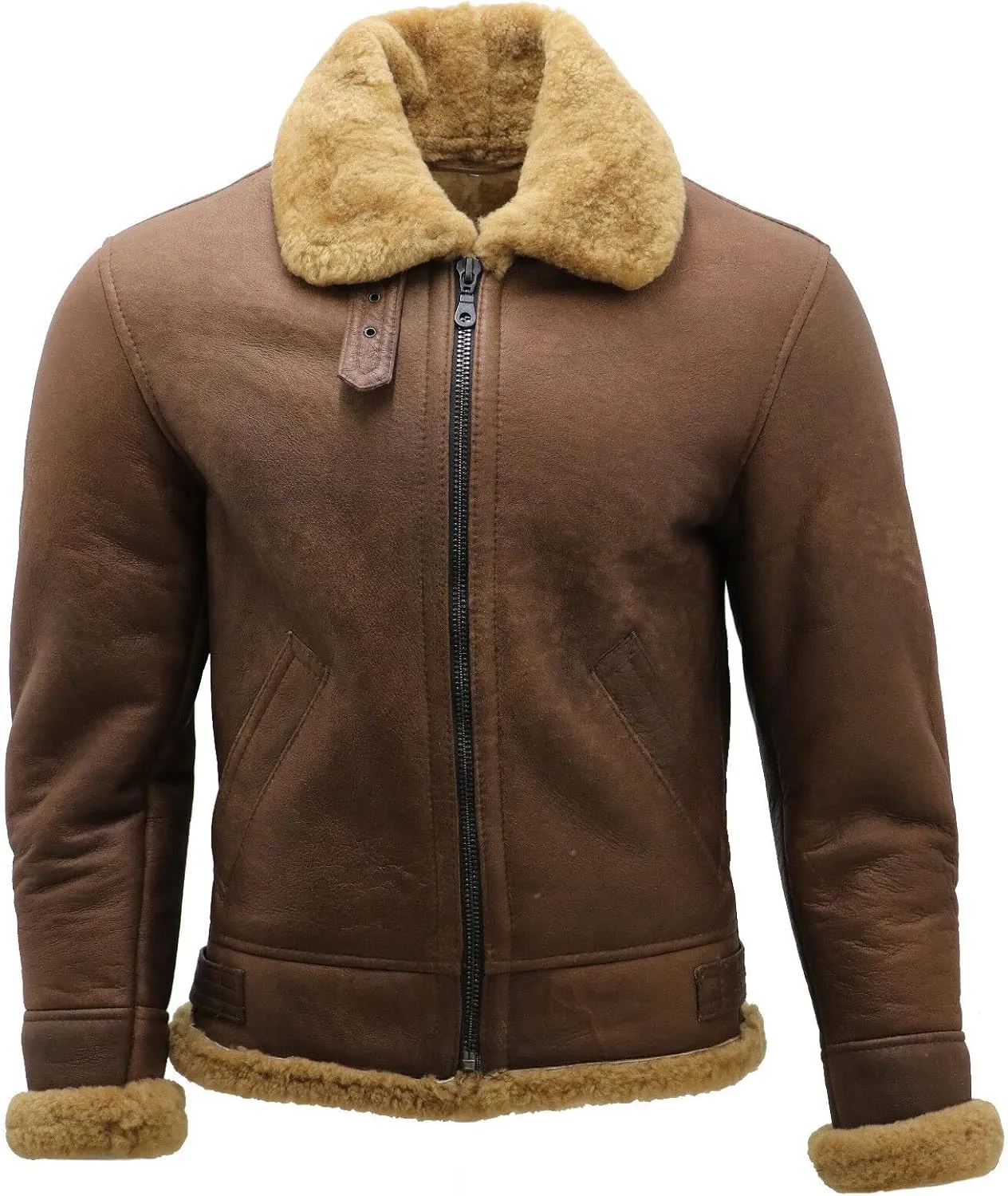 Men's Brown B3 Shearling Sheepskin WWII Bomber Leather Flying Aviator Jacket