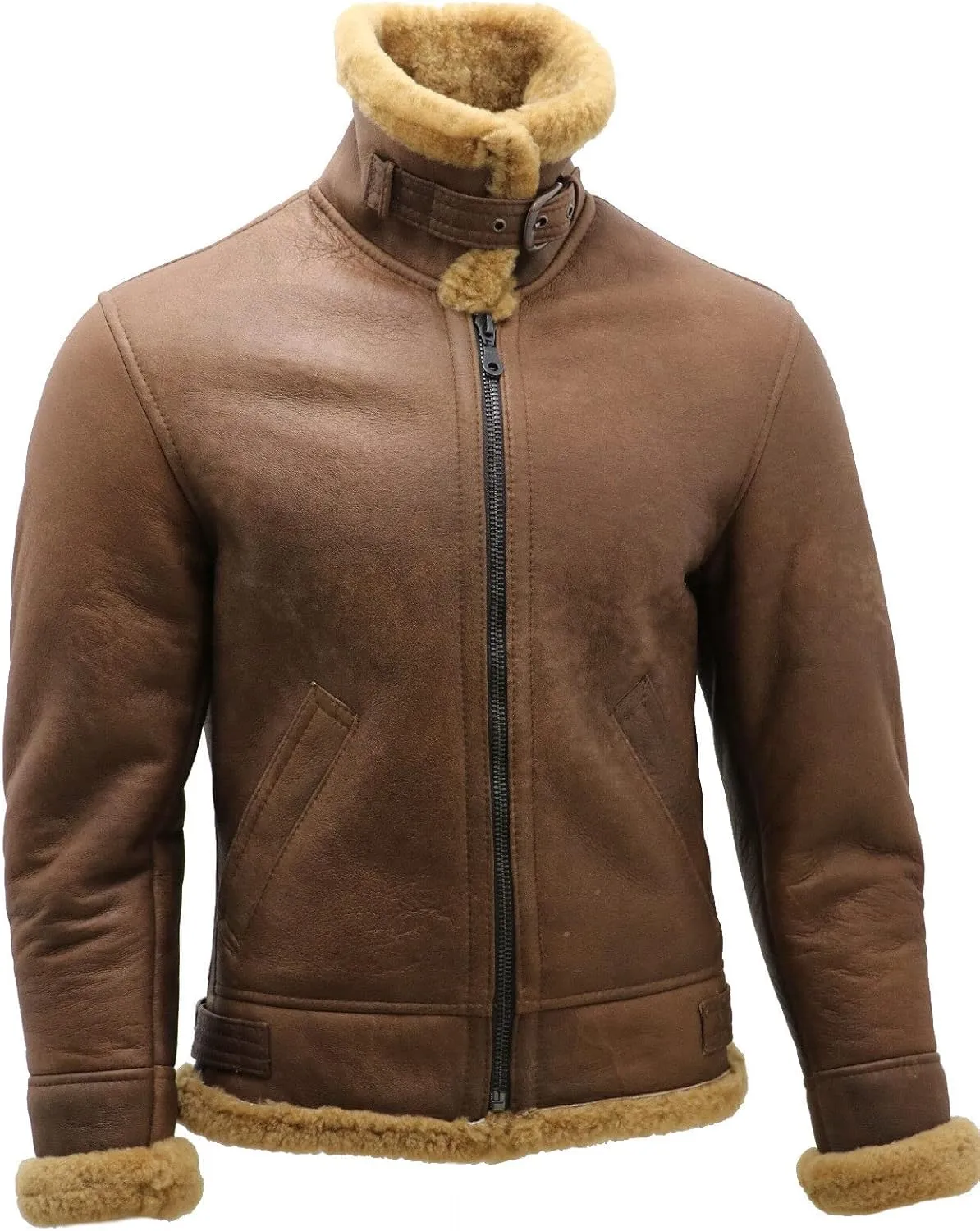 Men's Brown B3 Shearling Sheepskin WWII Bomber Leather Flying Aviator Jacket