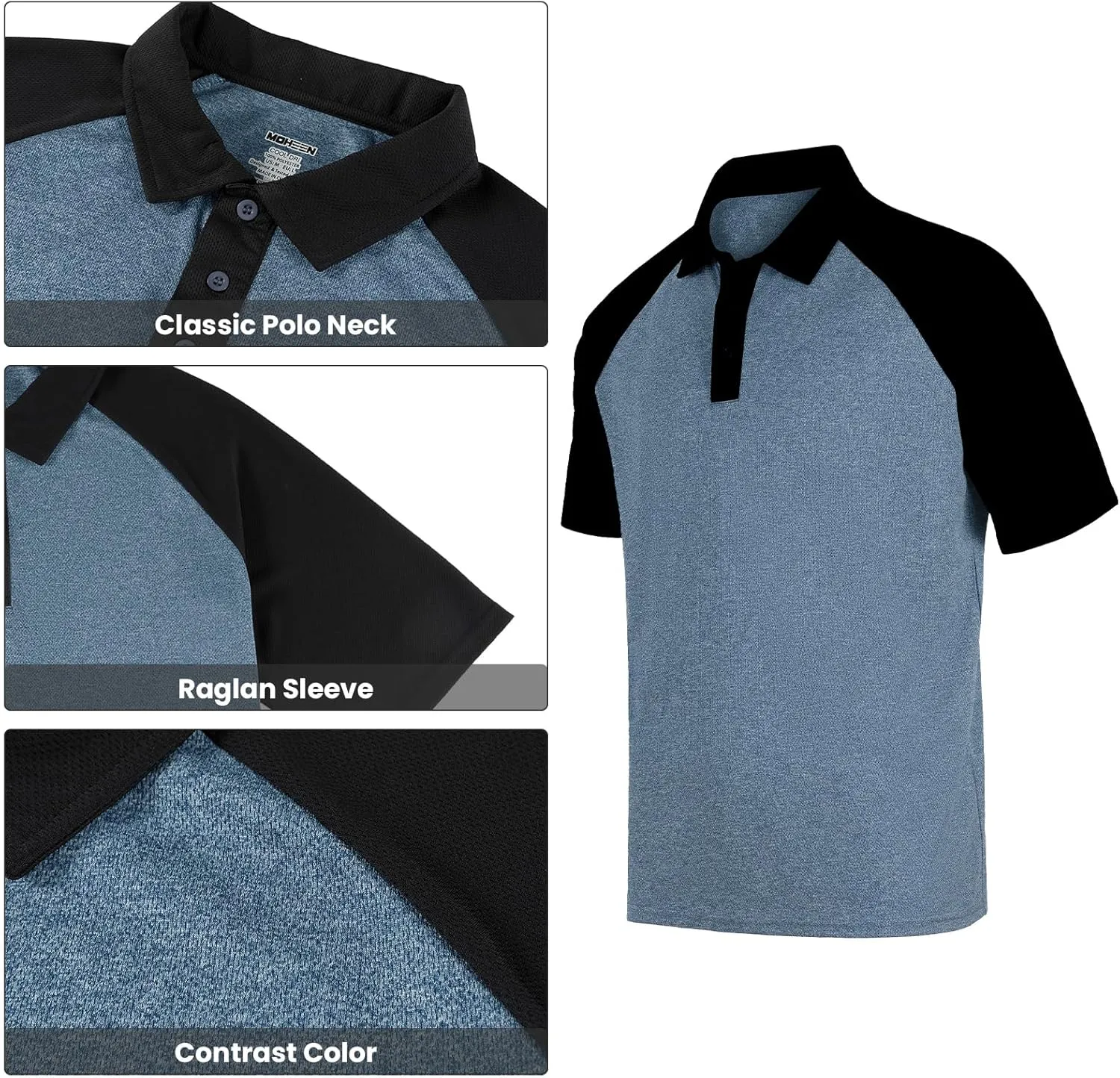 Men's Casual Short Sleeve Moisture Wicking Performance Golf Polo Contrast Color Patchwork Pique Shirts Tops