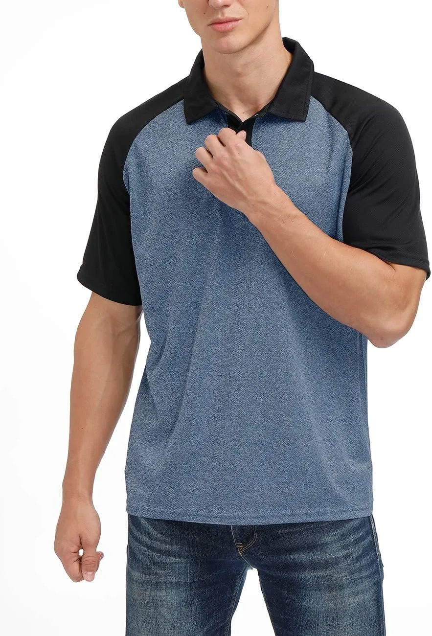 Men's Casual Short Sleeve Moisture Wicking Performance Golf Polo Contrast Color Patchwork Pique Shirts Tops
