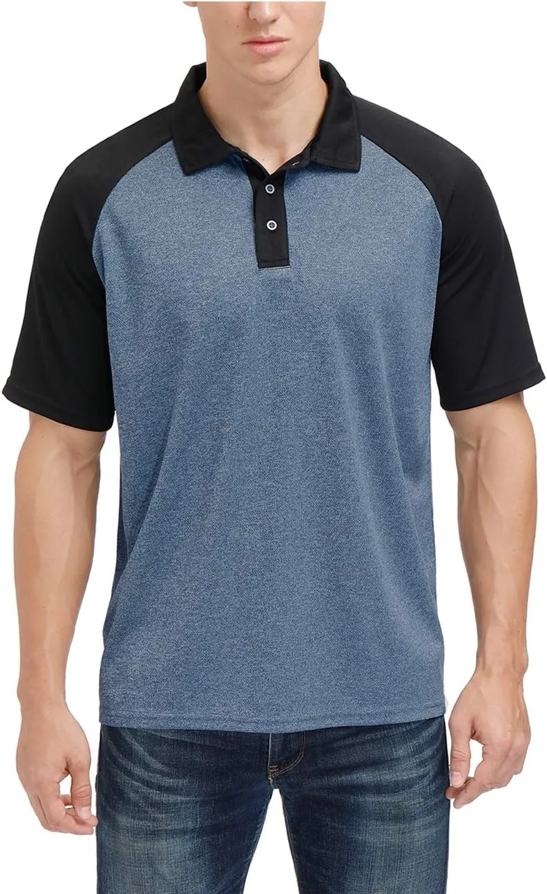 Men's Casual Short Sleeve Moisture Wicking Performance Golf Polo Contrast Color Patchwork Pique Shirts Tops