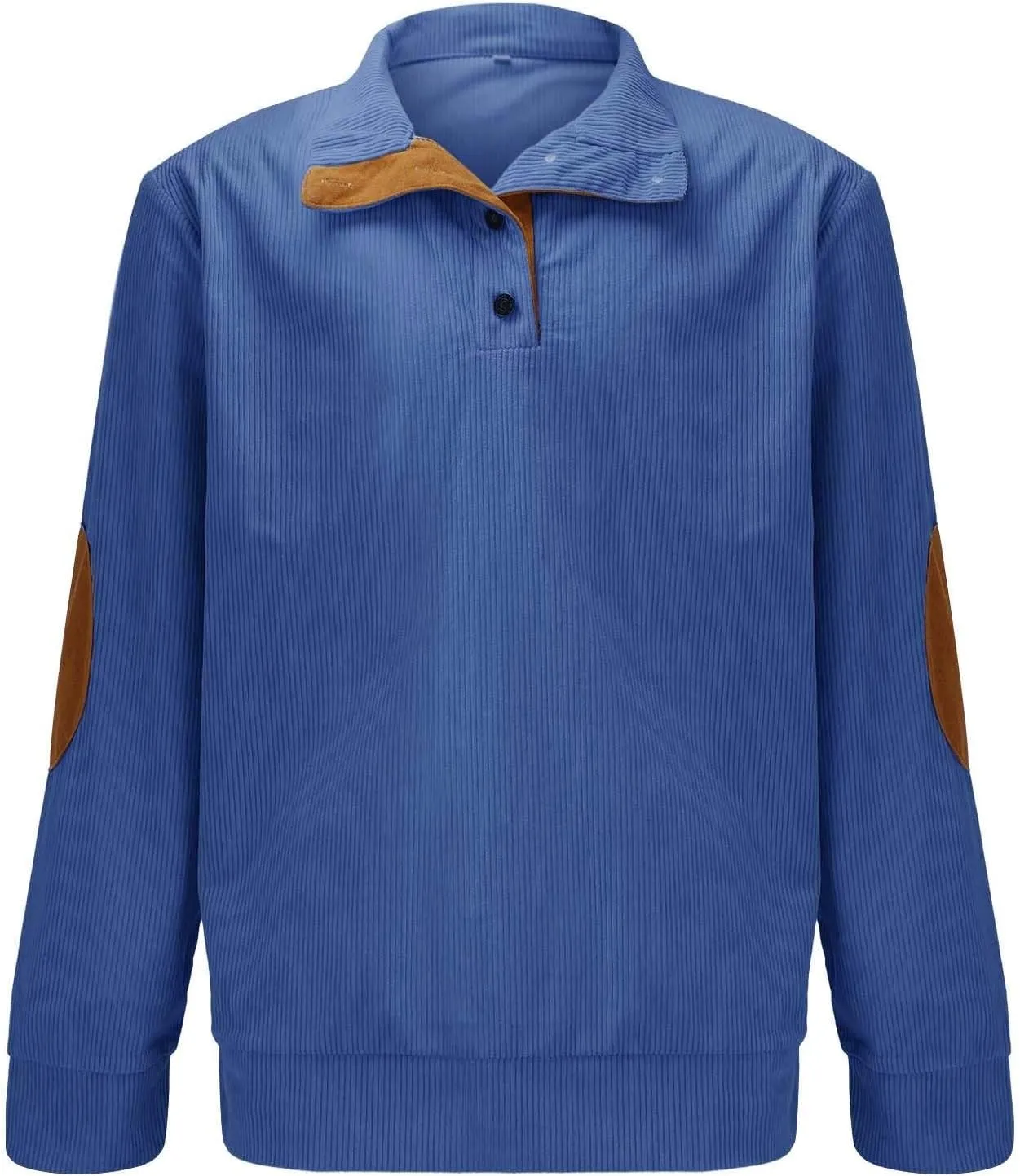 Mens Corduroy Shirts Casual Lapel Collar Button Up Pullover Mock Neck Long Sleeve Sweaters Casual Polo Sweatshirts