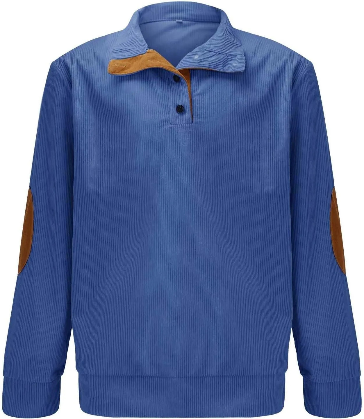 Mens Corduroy Shirts Casual Lapel Collar Button Up Pullover Mock Neck Long Sleeve Sweaters Casual Polo Sweatshirts