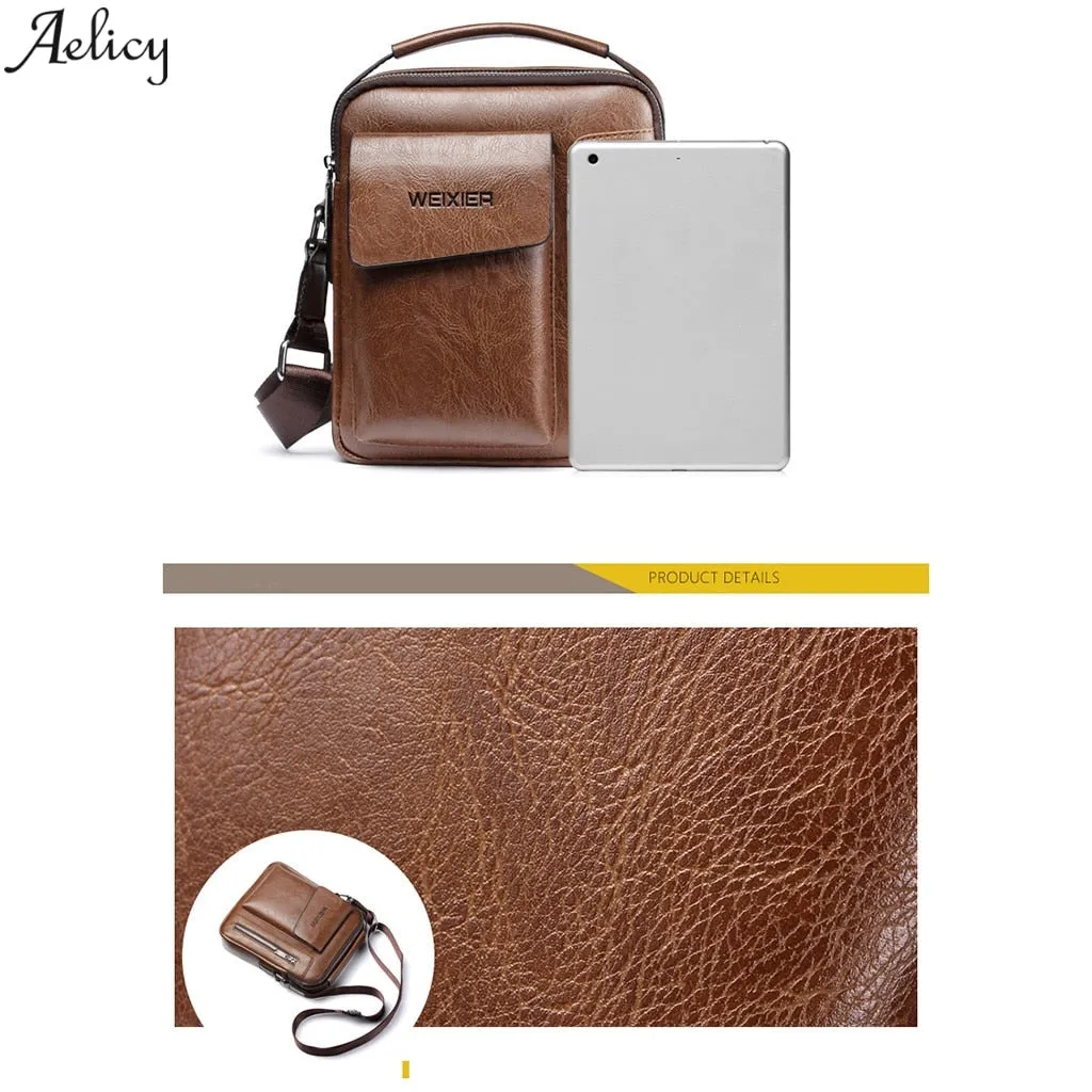 Men's Crossbody Bag Casual Men Shoulder Bags Vintage Mens Luxury PU Men Outdoor Travel School Retro Zipper Shoulder Bag