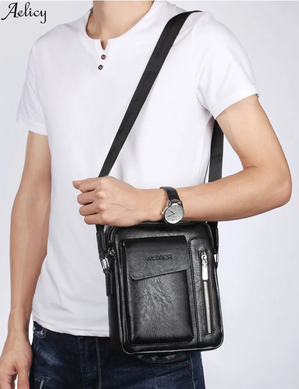 Men's Crossbody Bag Casual Men Shoulder Bags Vintage Mens Luxury PU Men Outdoor Travel School Retro Zipper Shoulder Bag