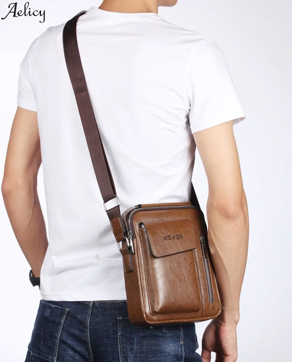 Men's Crossbody Bag Casual Men Shoulder Bags Vintage Mens Luxury PU Men Outdoor Travel School Retro Zipper Shoulder Bag