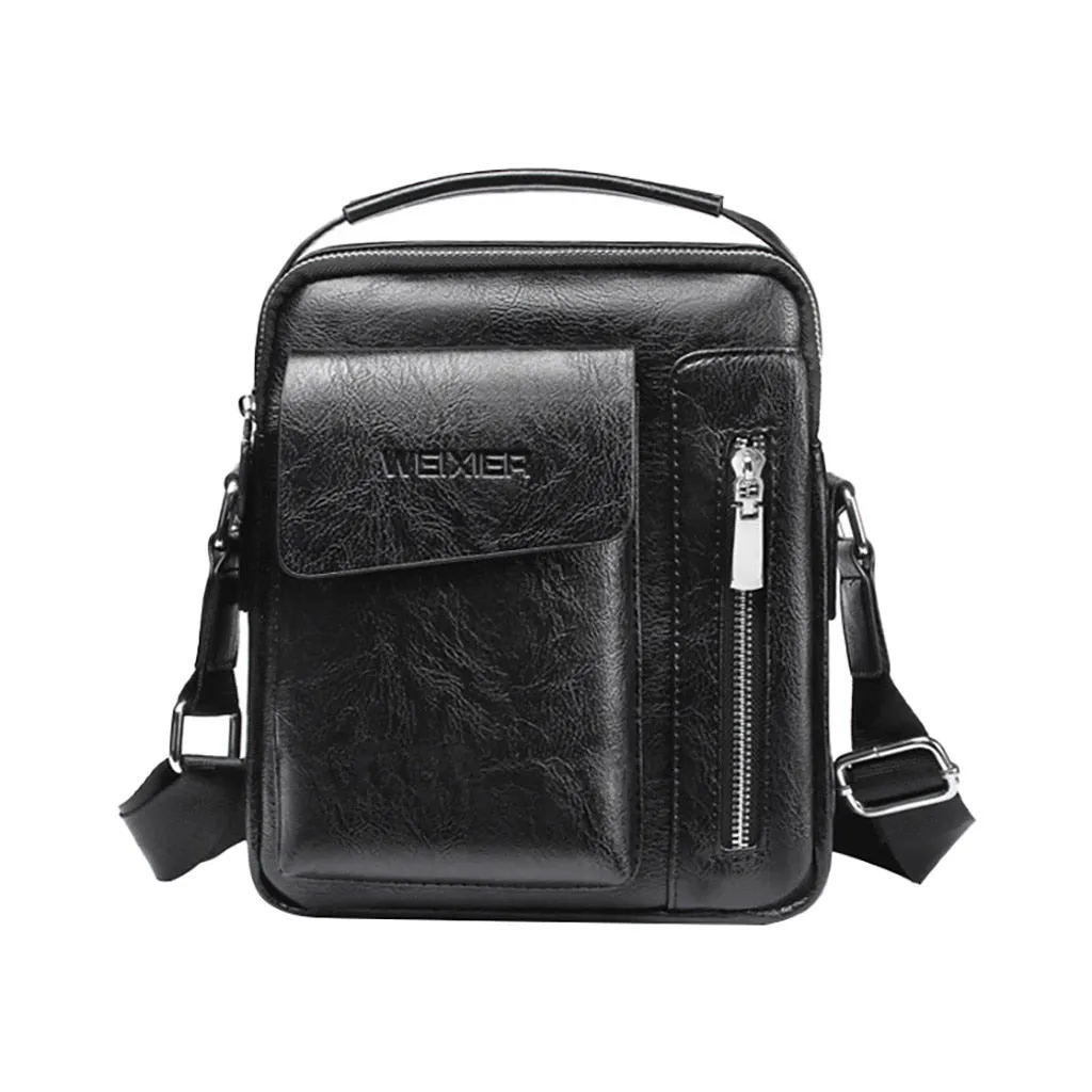 Men's Crossbody Bag Casual Men Shoulder Bags Vintage Mens Luxury PU Men Outdoor Travel School Retro Zipper Shoulder Bag