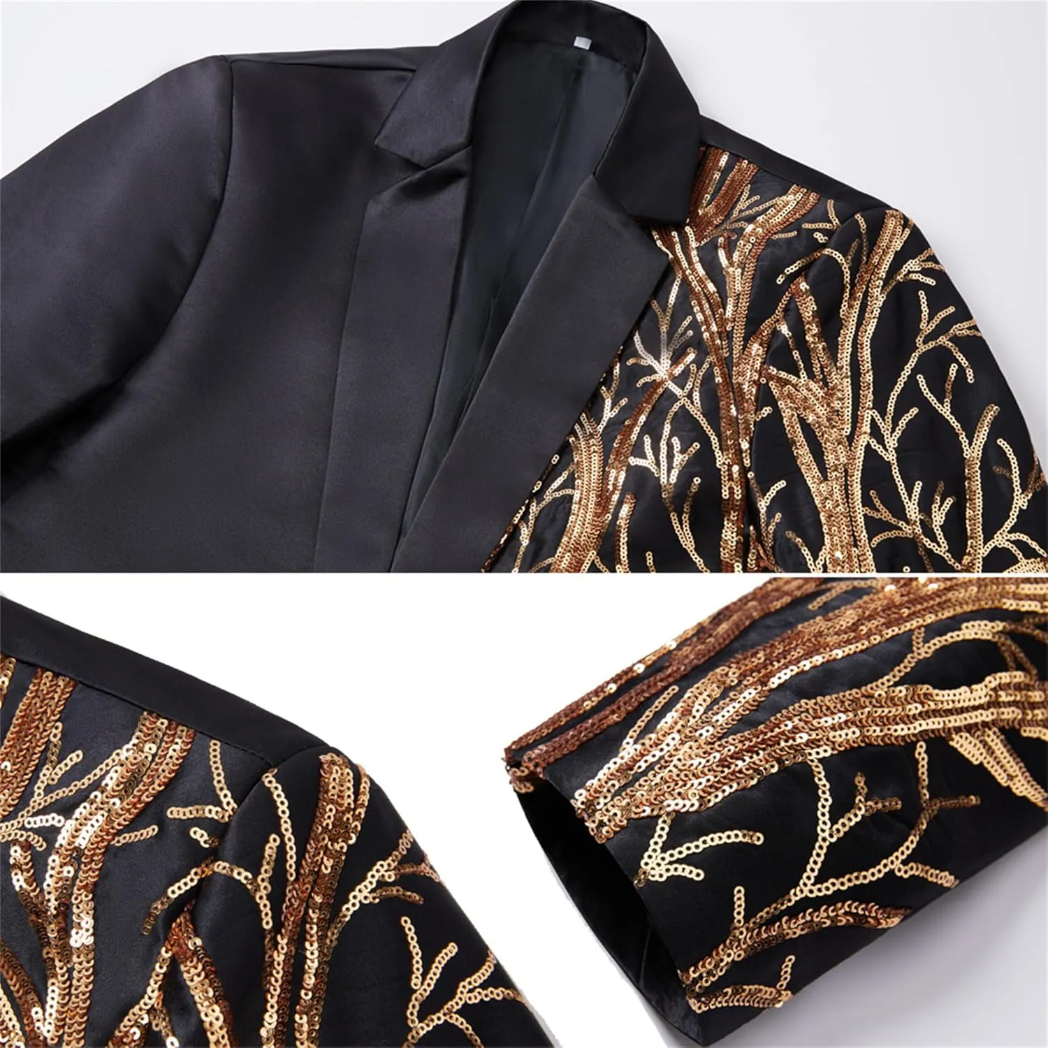 Mens Dinner Tux Dress Blazer Wedding Gold Sequin Suit Jacket Sport Coat Party Prom Jacket Vest Pants Set