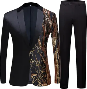 Mens Dinner Tux Dress Blazer Wedding Gold Sequin Suit Jacket Sport Coat Party Prom Jacket Vest Pants Set