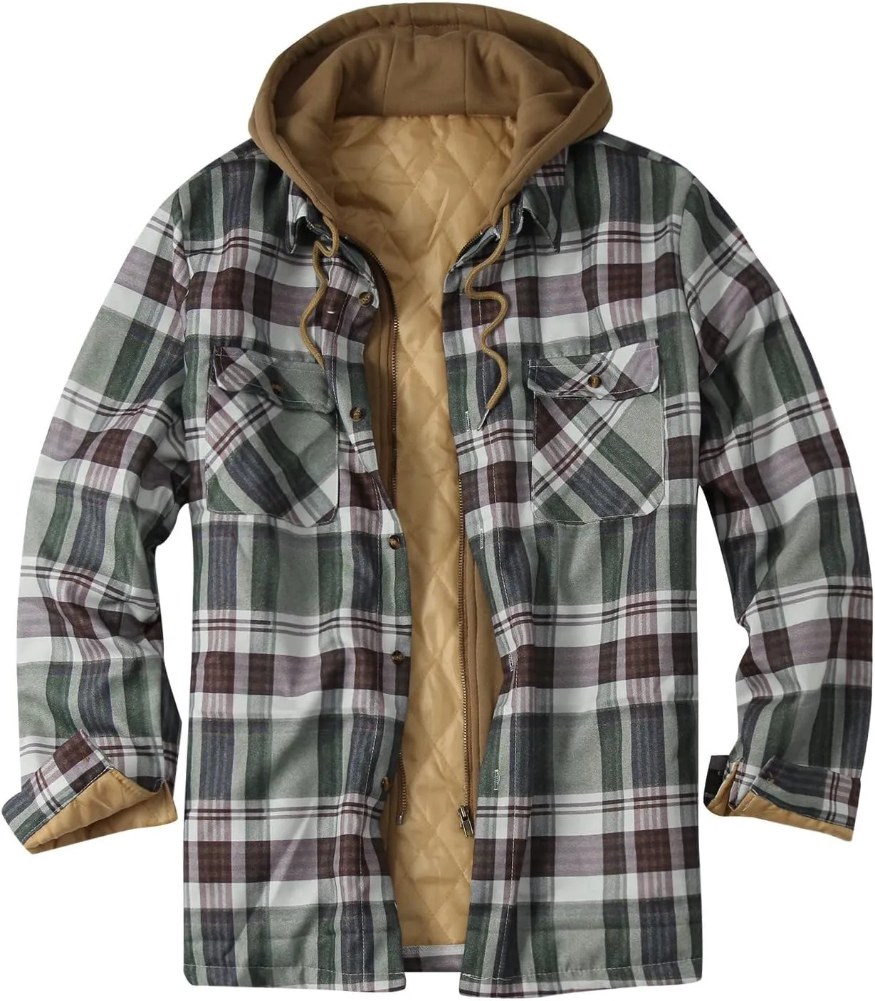 Men's Flannel Jackets Autumn Stripe Print Hooded Zipper Pocket Long Sleeve Shirt Patchwork Jacket Casual Long