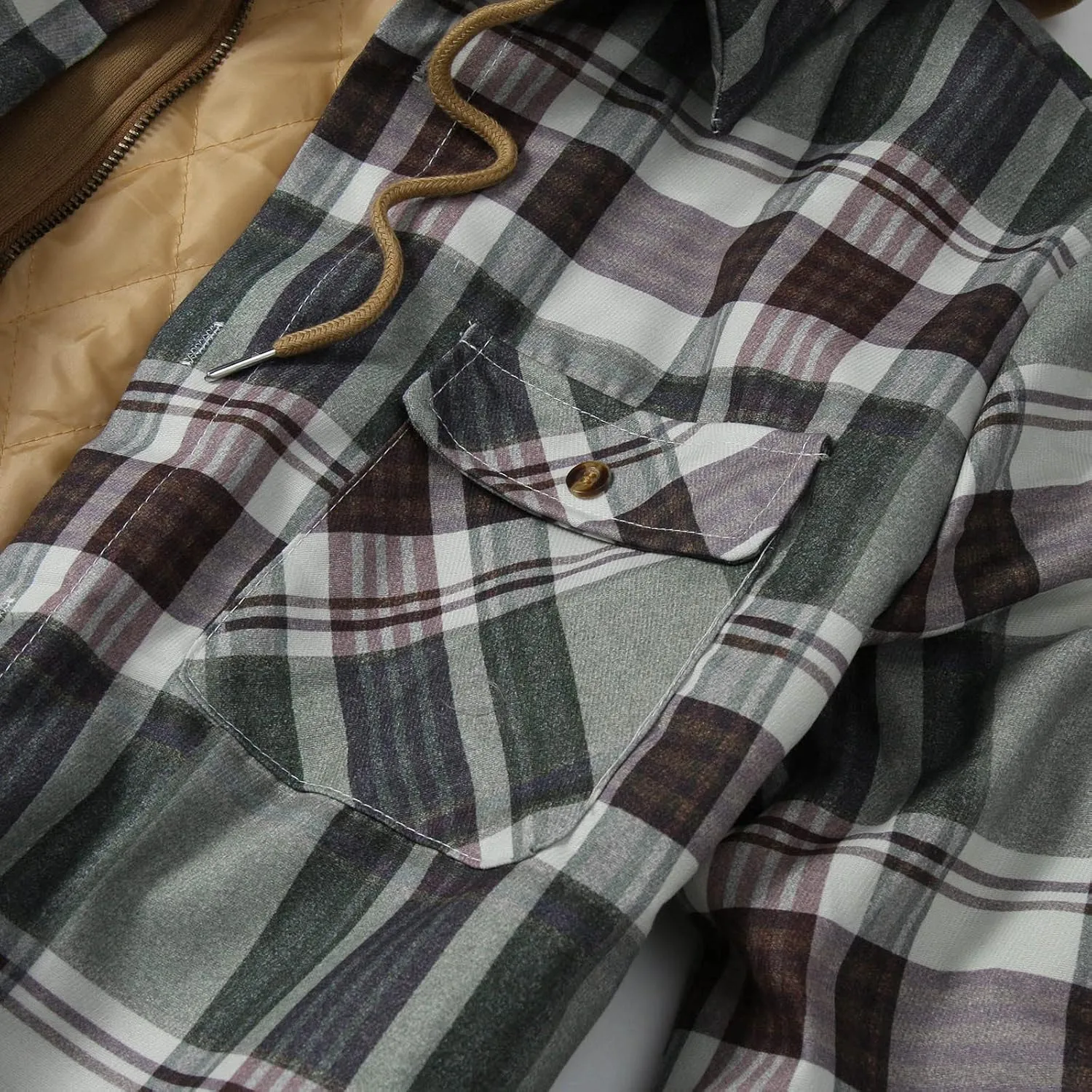 Men's Flannel Jackets Autumn Stripe Print Hooded Zipper Pocket Long Sleeve Shirt Patchwork Jacket Casual Long
