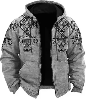 Mens Fleece Jacket Fuzzy Sherpa Jacket Western Aztec Print Vintage Sweatshirts Winter Warm Ethnic Casual Sweater Coat
