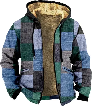 Mens Fleece Jacket Fuzzy Sherpa Jacket Western Aztec Print Vintage Sweatshirts Winter Warm Ethnic Casual Sweater Coat
