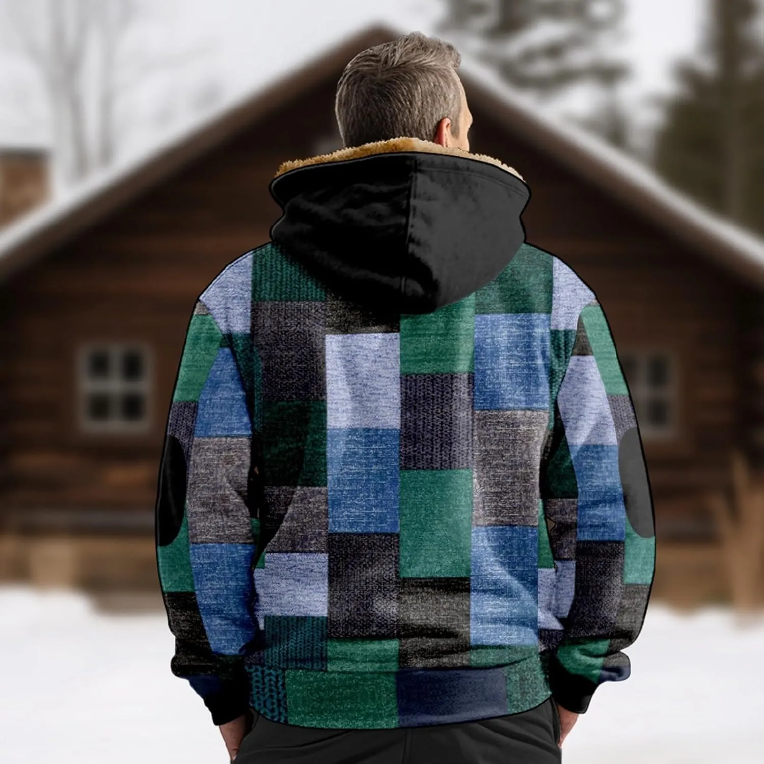 Mens Fleece Jacket Fuzzy Sherpa Jacket Western Aztec Print Vintage Sweatshirts Winter Warm Ethnic Casual Sweater Coat