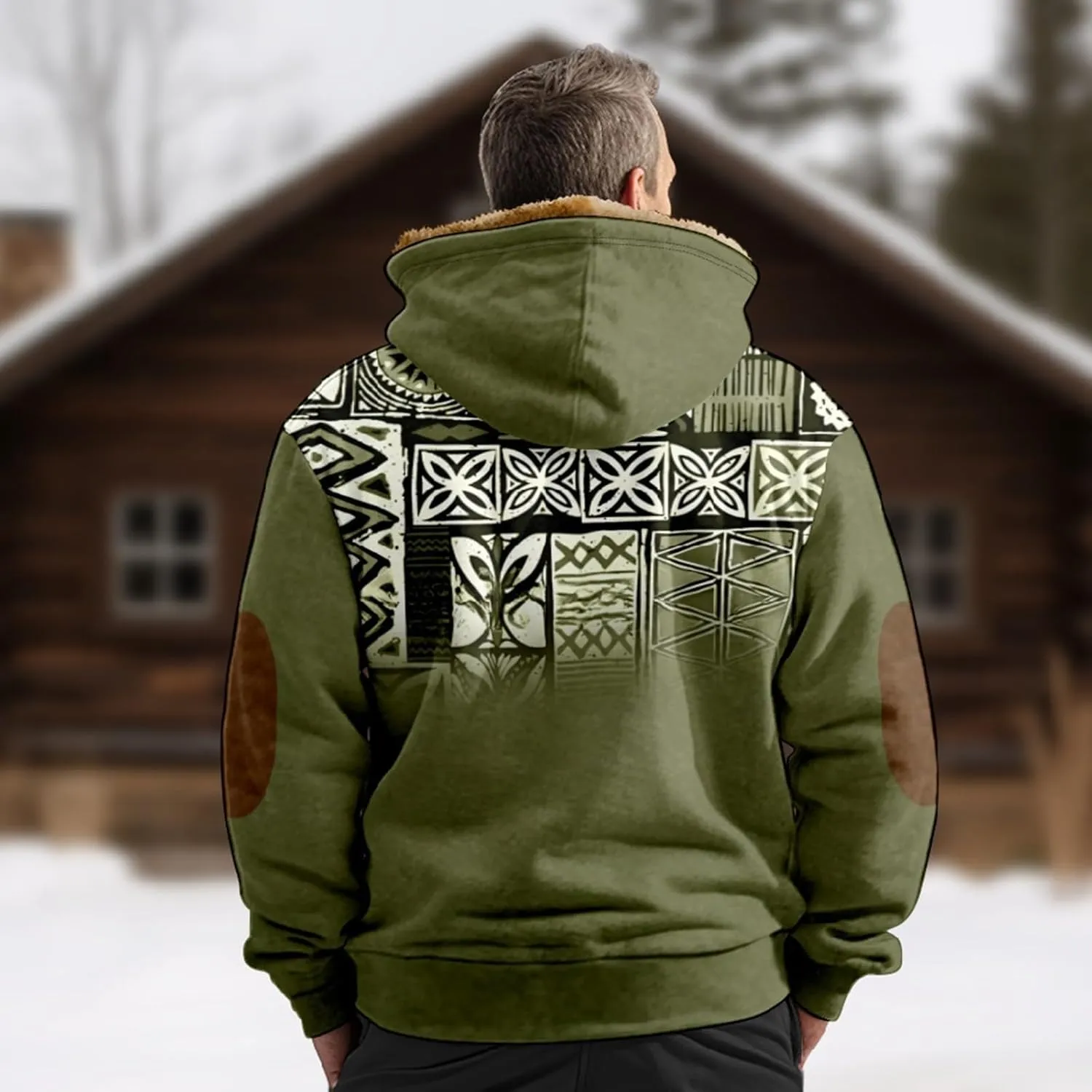 Mens Fleece Jacket Fuzzy Sherpa Jacket Western Aztec Print Vintage Sweatshirts Winter Warm Ethnic Casual Sweater Coat