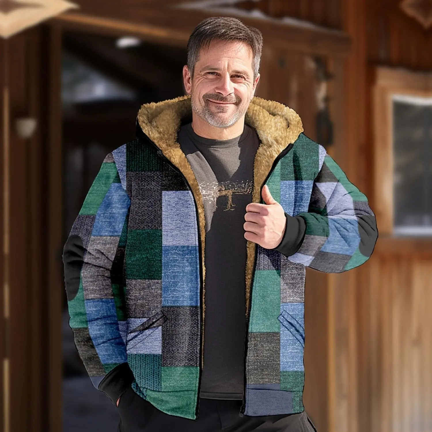 Mens Fleece Jacket Fuzzy Sherpa Jacket Western Aztec Print Vintage Sweatshirts Winter Warm Ethnic Casual Sweater Coat