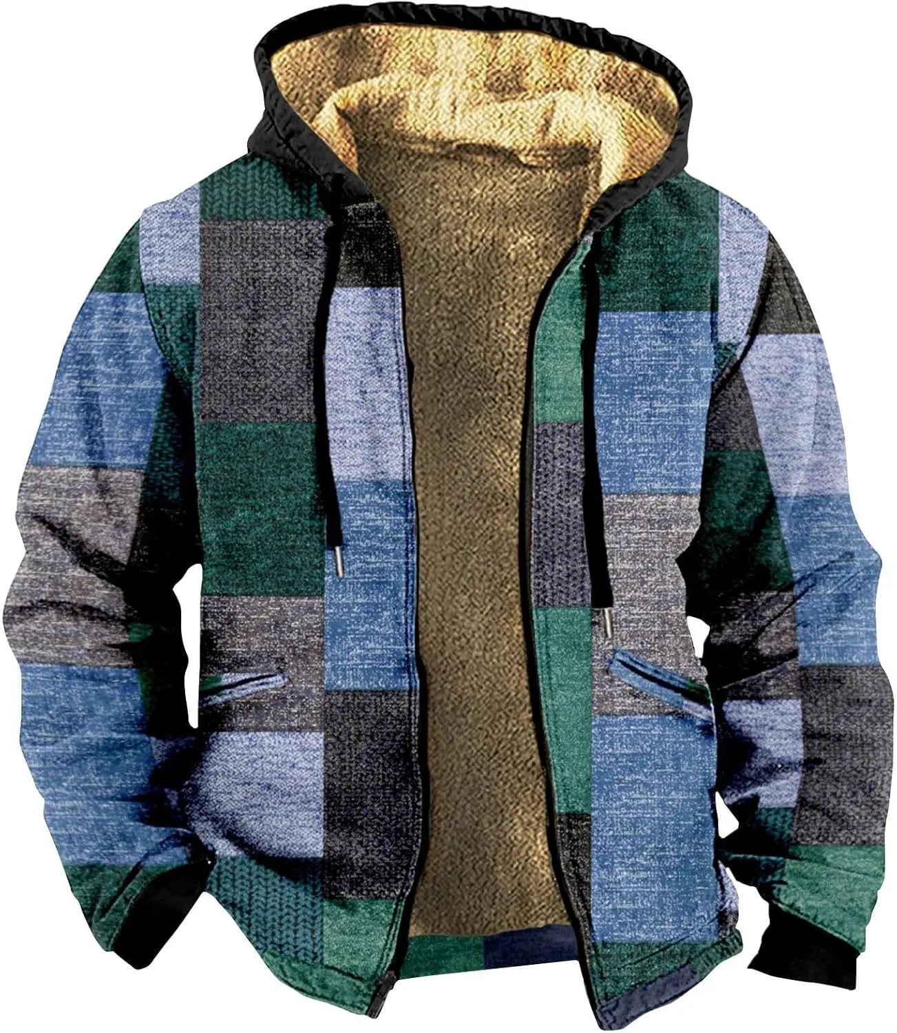 Mens Fleece Jacket Fuzzy Sherpa Jacket Western Aztec Print Vintage Sweatshirts Winter Warm Ethnic Casual Sweater Coat