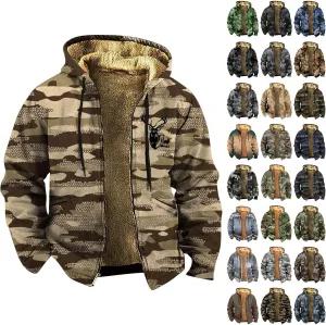 Men's Full Zip Up Fleece Flannel Jackets Camo Camouflage Hoodies Warm Sweater Coat Hunting Performance Sweatshirt