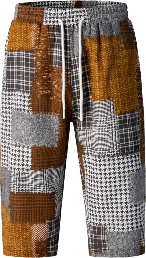 Men's Harem Yoga Shorts Cotton Capri 3/4 Pants Patchwork Casual Baggy Beach Shorts Drawstring Cropped Trousers