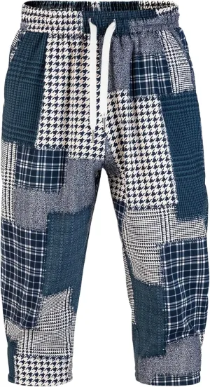 Men's Harem Yoga Shorts Cotton Capri 3/4 Pants Patchwork Casual Baggy Beach Shorts Drawstring Cropped Trousers