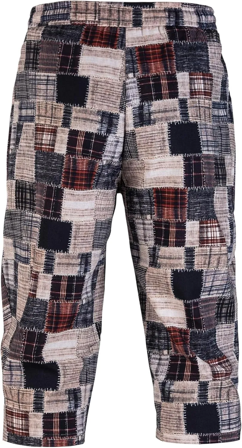 Men's Harem Yoga Shorts Cotton Capri 3/4 Pants Patchwork Casual Baggy Beach Shorts Drawstring Cropped Trousers