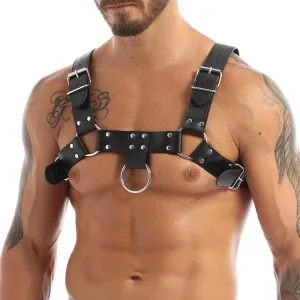 Men's Harness Belt with Adjustable Buckles Leather O Ring Gothic Punk Sexy Body Chest Harness Bondage Strap Belt for Men, Gay Bar Fetish Costume BDSM Cosplay Nightclub Clubwear Party Club Masquerade