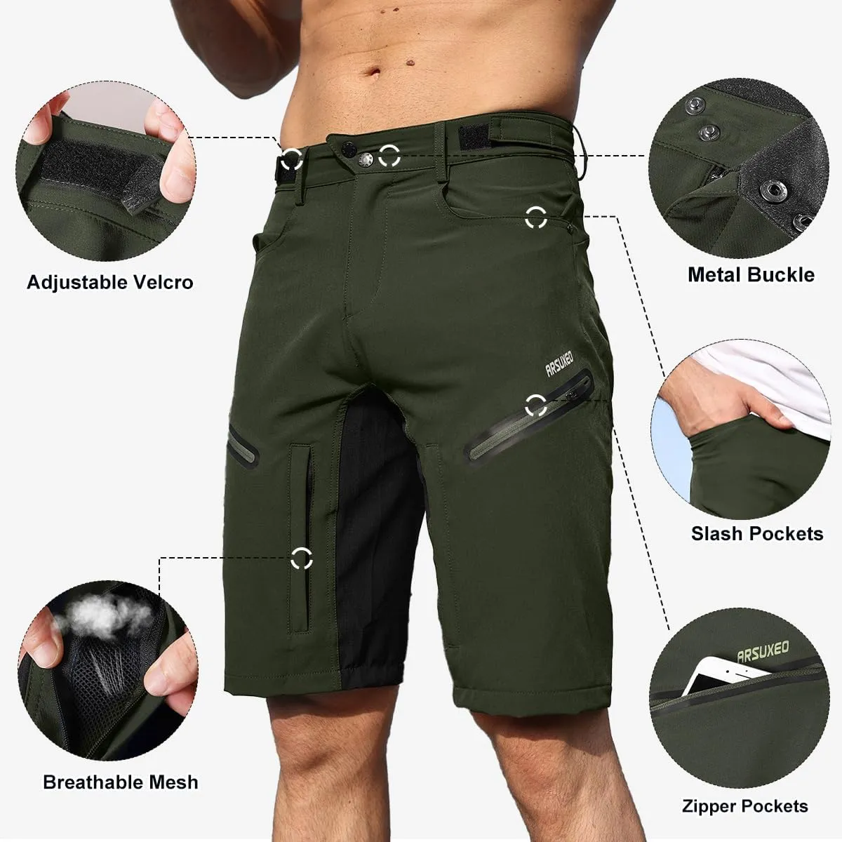 Mens Hiking Waterproof Shorts, Quick Dry Outdoor Cargo Tactical Shorts with Multi Pocket for Beach Cycling Travel