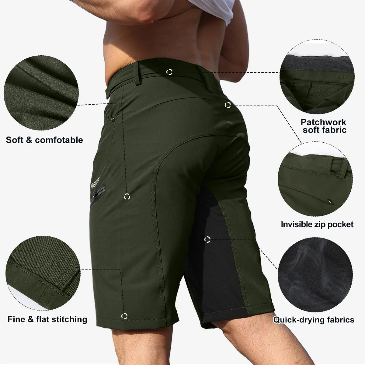 Mens Hiking Waterproof Shorts, Quick Dry Outdoor Cargo Tactical Shorts with Multi Pocket for Beach Cycling Travel