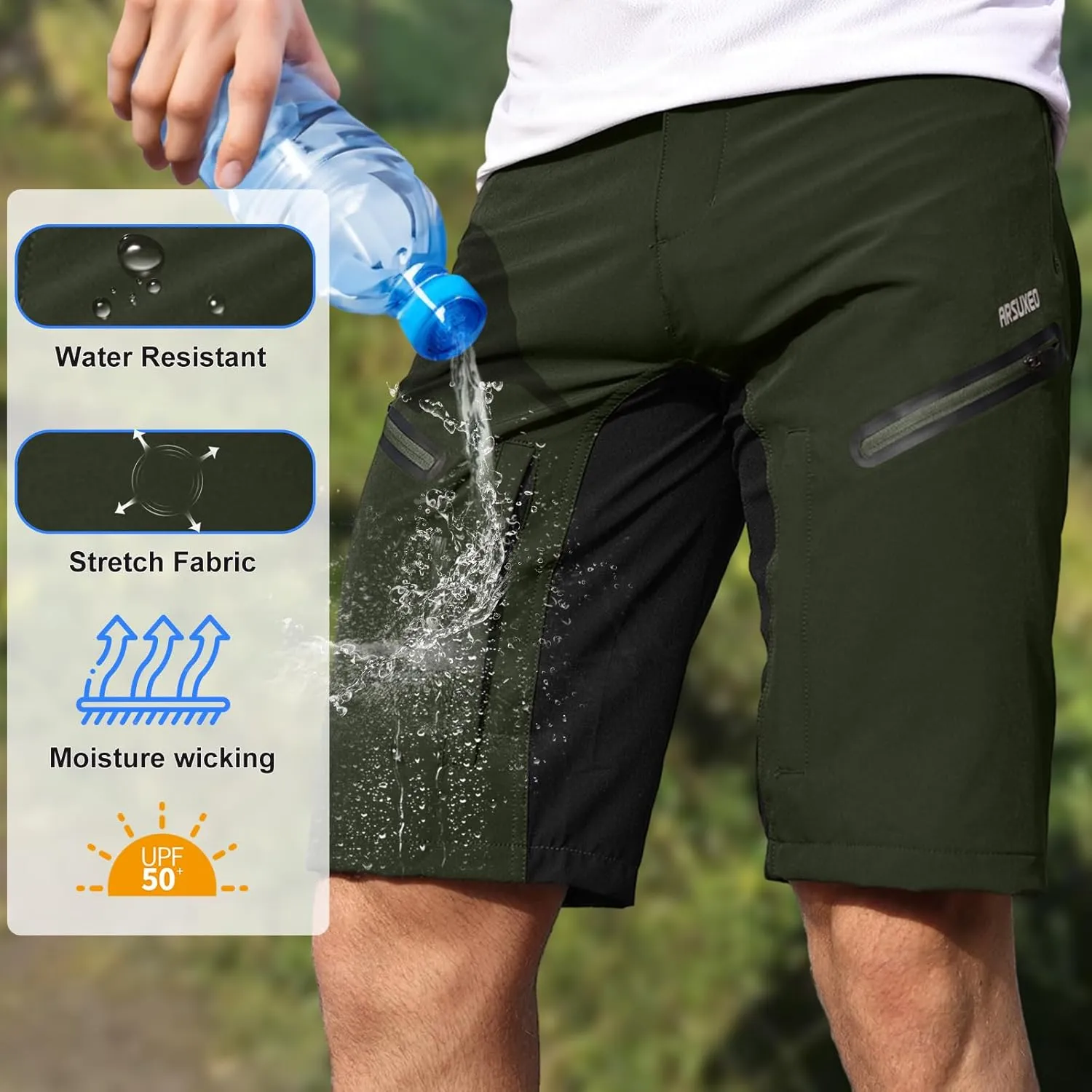 Mens Hiking Waterproof Shorts, Quick Dry Outdoor Cargo Tactical Shorts with Multi Pocket for Beach Cycling Travel