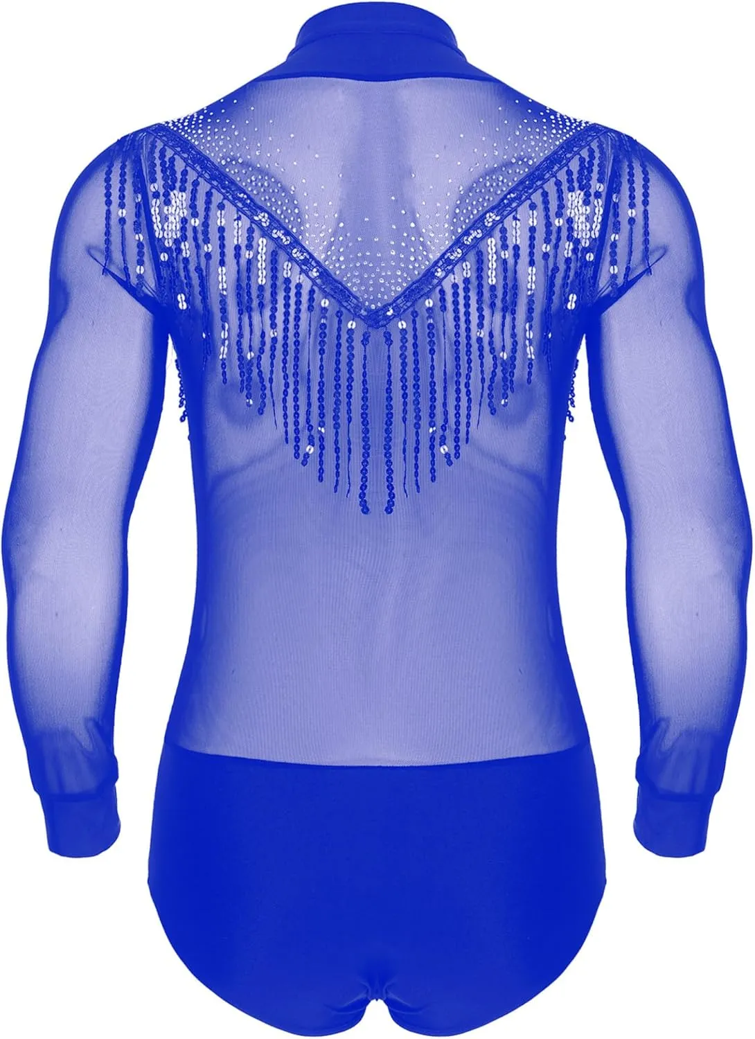 Men's Latin Dance Shirt Tassels Bodysuit Latin Salsa Samba Ballroom Dance Shirt Tops