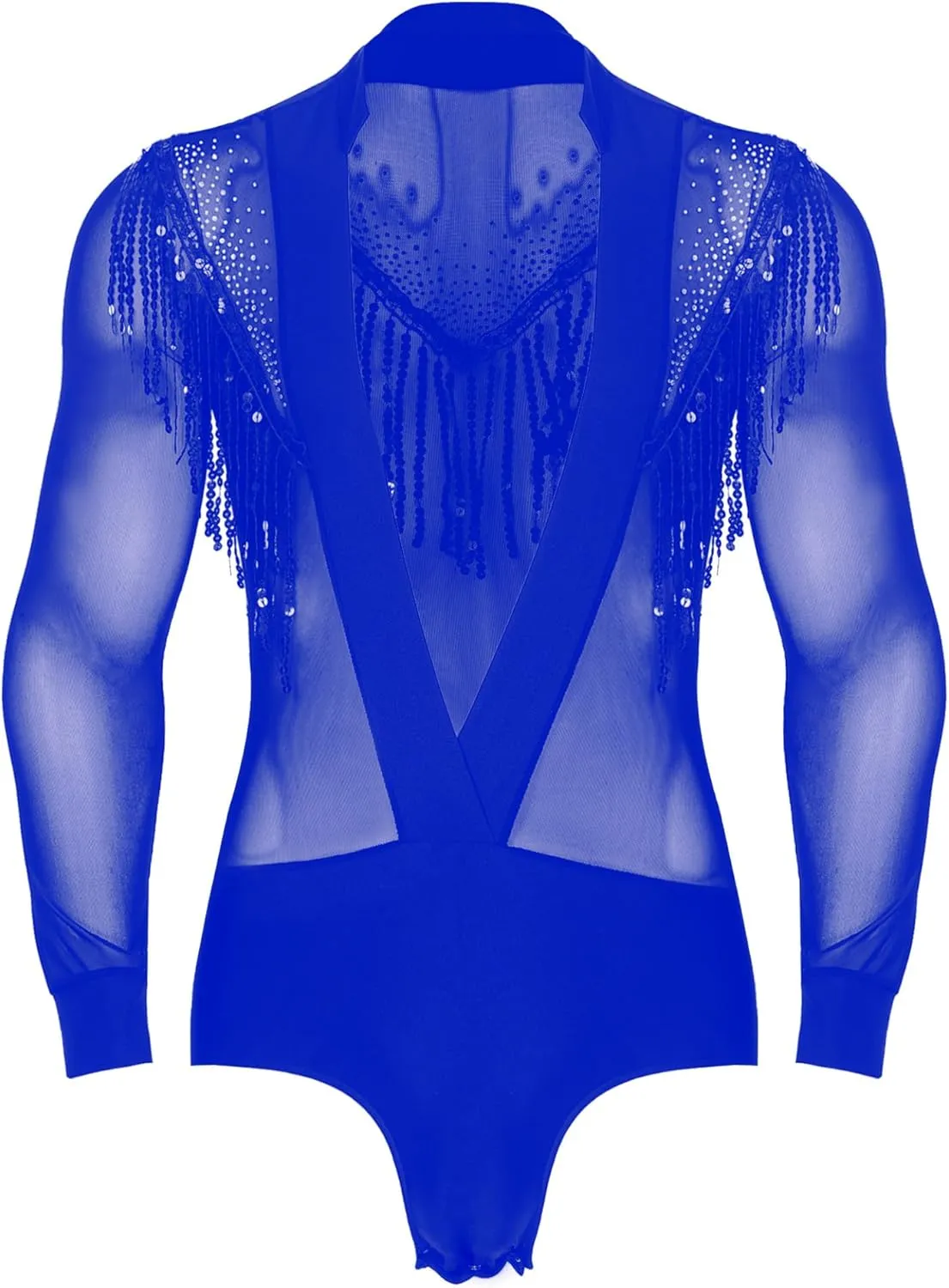 Men's Latin Dance Shirt Tassels Bodysuit Latin Salsa Samba Ballroom Dance Shirt Tops