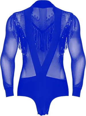 Men's Latin Dance Shirt Tassels Bodysuit Latin Salsa Samba Ballroom Dance Shirt Tops