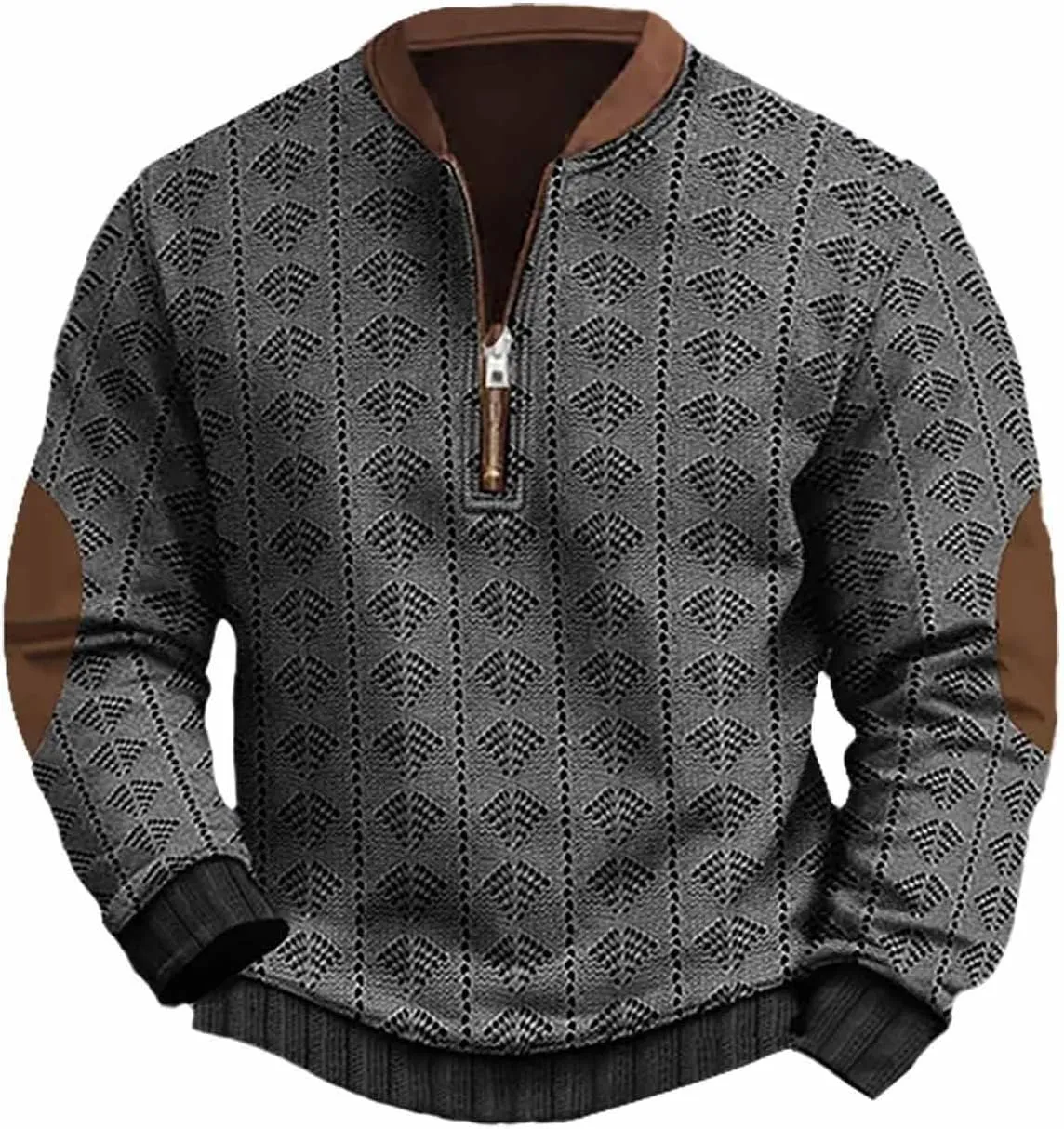 Men's Long Sleeve 1/4 Zip Pullover Sweater Vintage Stand Collar 3D Knit Pattern Sweater Casual Outdoor Sweatshirts