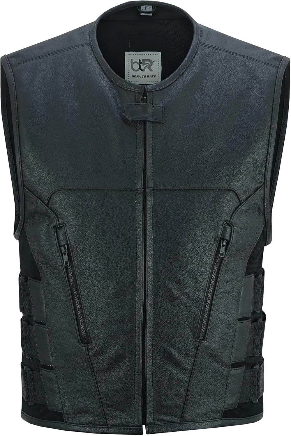 Men's Motorcycle Biker Riding Leather Adjustable Vest Stylish Black