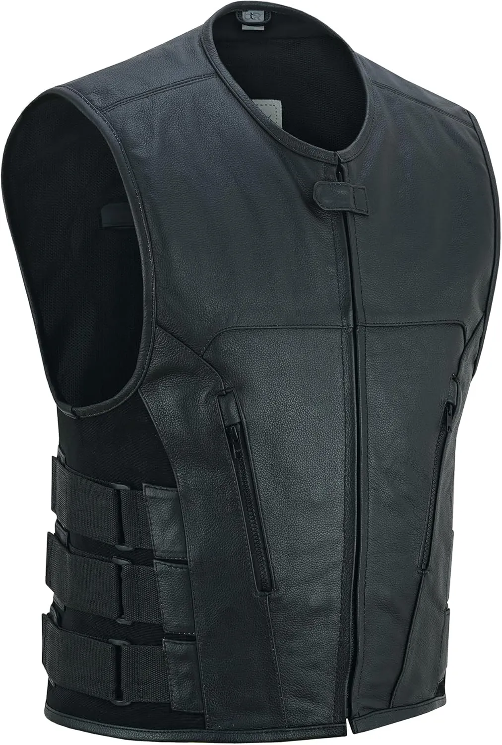 Men's Motorcycle Biker Riding Leather Adjustable Vest Stylish Black