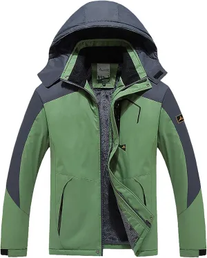 Men's Mountain Ski Jacket Waterproof Windproof Rain Jacket Winter Thermal Hooded Coat Zip Up Cargo Jeckets Overcoats