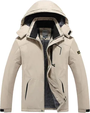 Men's Mountain Ski Jacket Waterproof Windproof Rain Jacket Winter Thermal Hooded Coat Zip Up Cargo Jeckets Overcoats