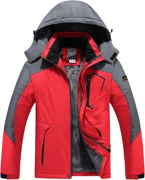 Men's Mountain Ski Jacket Waterproof Windproof Rain Jacket Winter Thermal Hooded Coat Zip Up Cargo Jeckets Overcoats