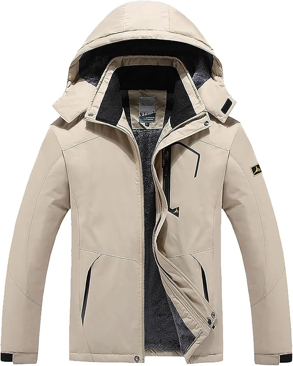 Men's Mountain Ski Jacket Waterproof Windproof Rain Jacket Winter Thermal Hooded Coat Zip Up Cargo Jeckets Overcoats