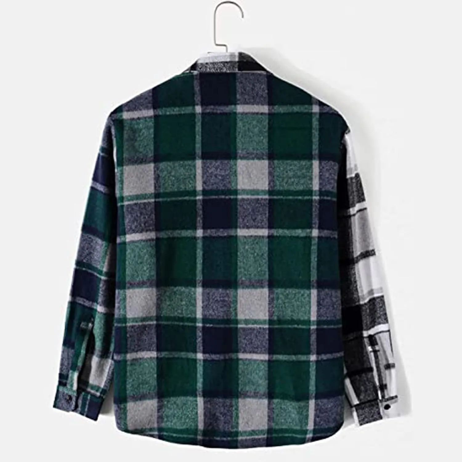 Men's Plaid Shirt Casual Flannel Jacket Lapel Button Down Pocket Long Sleeve Shirt Patchwork Jacket Thickened ​Coat